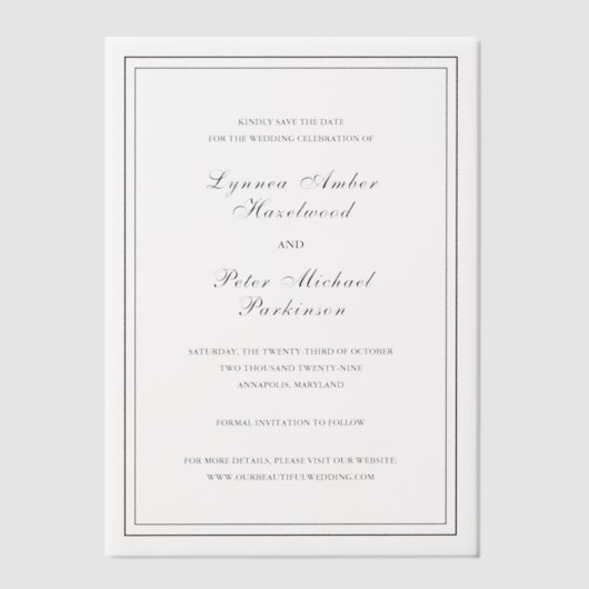 Lynnea Simple Elegant Wedding Save the Date Pergament Einladungen (Vorderseite)