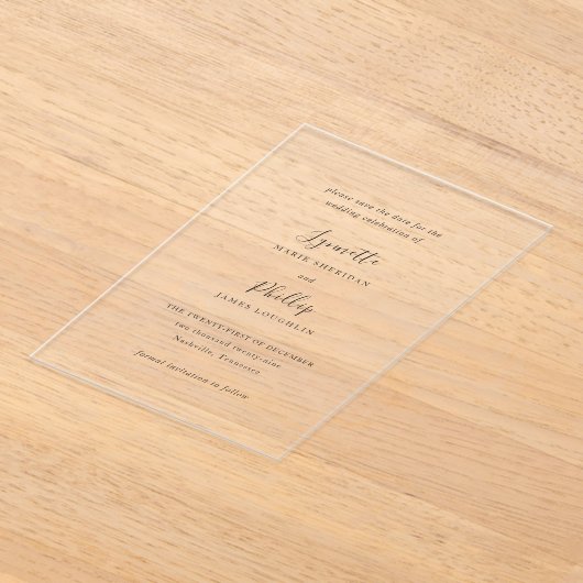 Lynnette Traditional Elegante Wedding Save the Dat Acryleinladungen (Ablage )