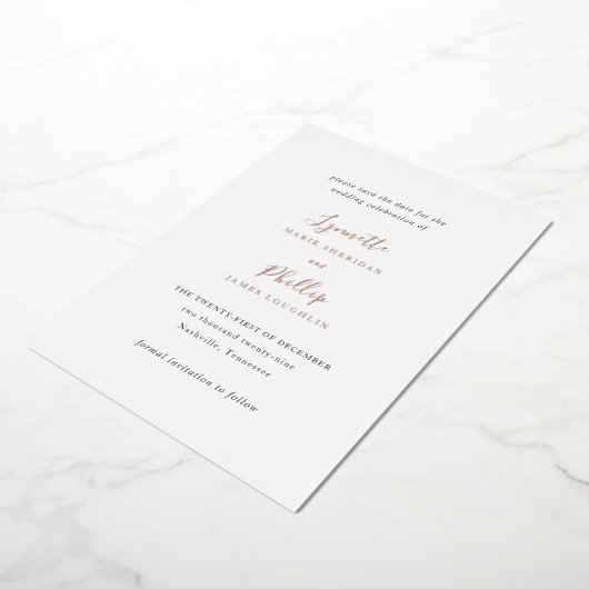 Lynnette Traditional Elegante Wedding Save the Dat Folieneinladung (Gedreht)