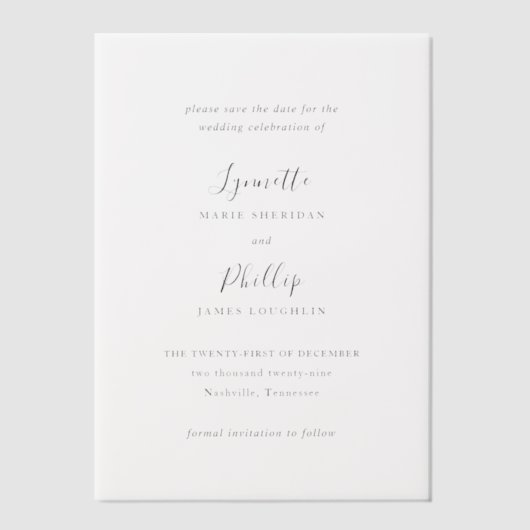 Lynnette Traditional Elegante Wedding Save the Dat Pergament Einladungen (Vorderseite)