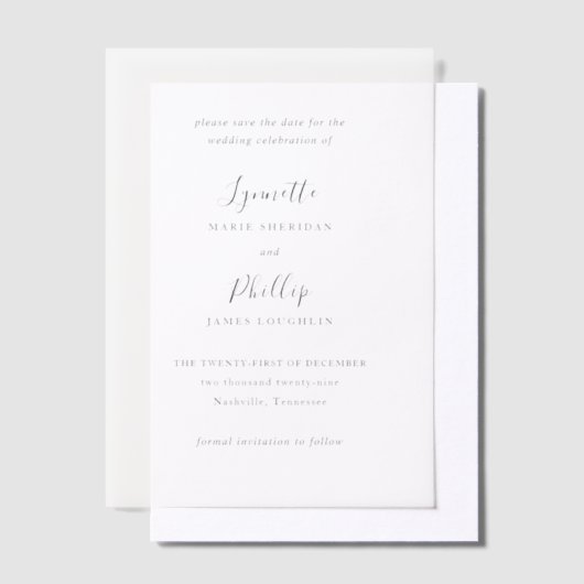 Lynnette Traditional Elegante Wedding Save the Dat Pergament Einladungen (Versetzt)