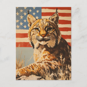 Lynx American Flag Vintag Postkarte