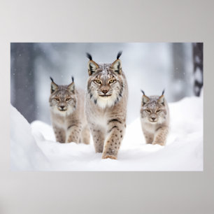 Lynx Animal Family Wandering Nature Poster