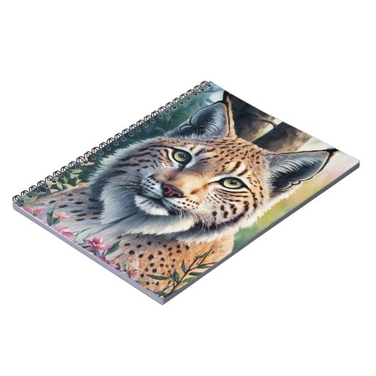 Lynx Aquarellmalerei Blumenmuster Notizblock (Linke Seite)