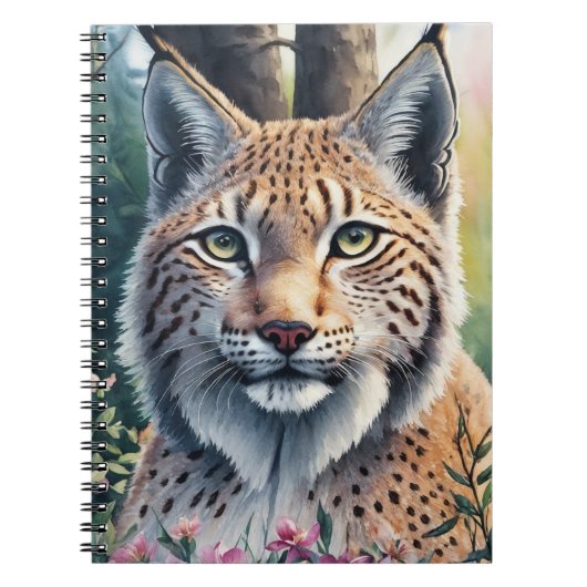 Lynx Aquarellmalerei Blumenmuster Notizblock (Vorderseite)