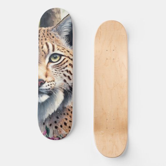 Lynx Aquarellmalerei Skateboard (Vorderseite)