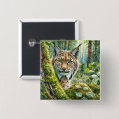 Lynx auf der Schaltfläche Wasserfarbe des üppigen  Button (Vorne & Hinten)