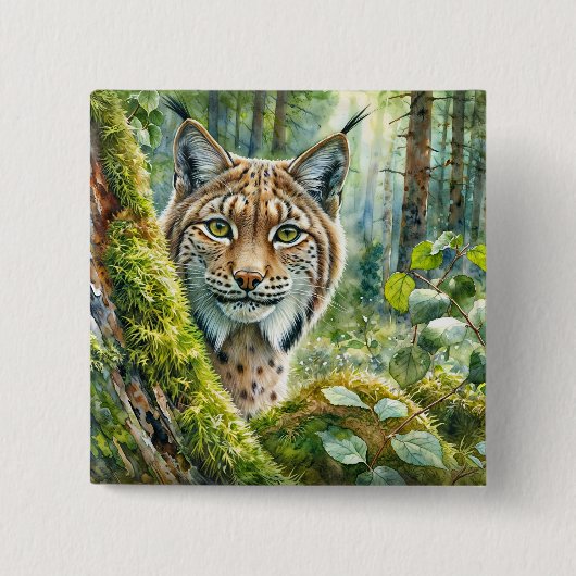 Lynx auf der Schaltfläche Wasserfarbe des üppigen  Button (Vorderseite)
