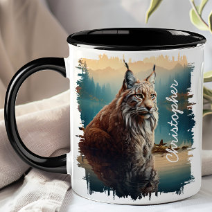 Lynx by Mountain Lake Reflection Tasse