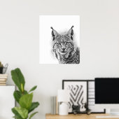 Lynx Cat Sketch Portrait Schwarz-weiß Poster (Heimbüro)