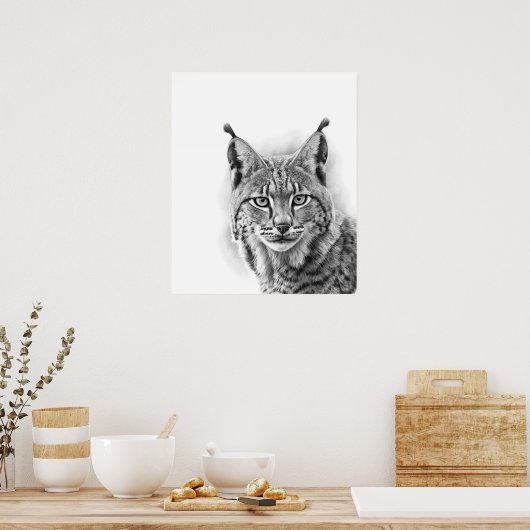 Lynx Cat Sketch Portrait Schwarz-weiß Poster (Küche)
