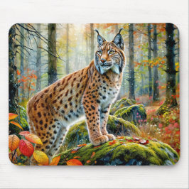 Lynx in Autumn Forest Watercolor Mousepad