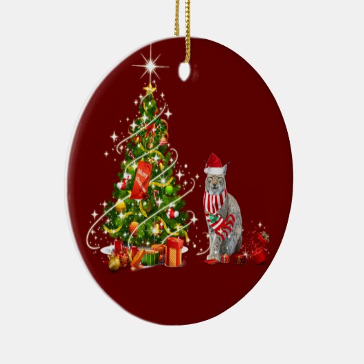 Lynx mit Hat erschreckt Weihnachten Keramik Ornament (Rechts)