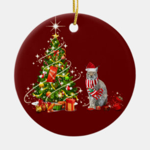 Lynx mit Hut erschreckt Weihnachten Keramik Ornament