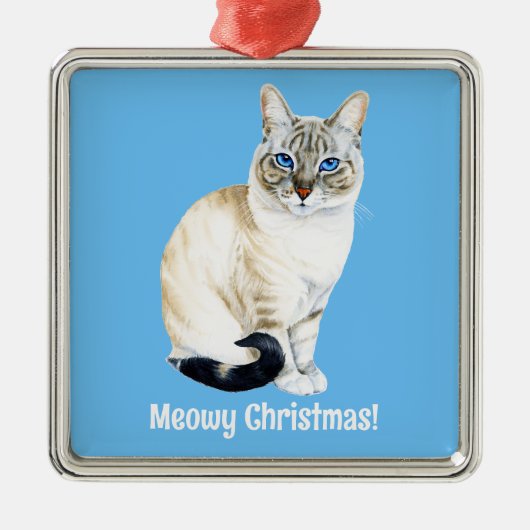 Lynx Point Siamese Cat Custom Meowy Weihnachten Ornament Aus Metall (Vorne)