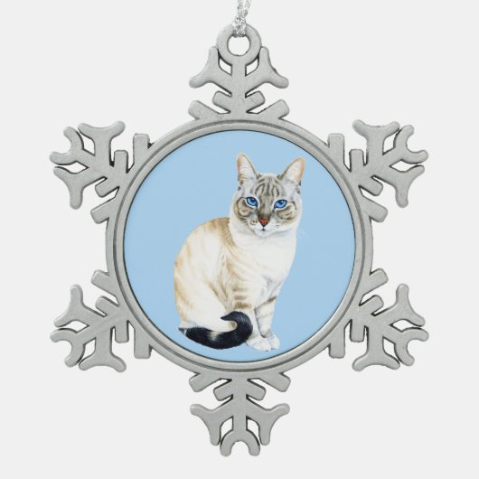 Lynx Point Siamese Cat Winter Holiday Pub Schneeflocken Zinn-Ornament (Vorderseite)