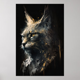 Lynx Portrait Animal Nature Dark Painting Poster