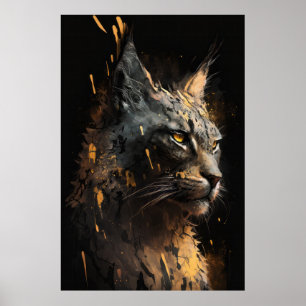 Lynx Portrait Animal Nature Dark Painting Poster