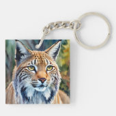 Lynx Portrait Watercolor Kunstvoll wandern im Val  Schlüsselanhänger (Rückseite)