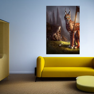 Lynx sitzt im viktierenden Dorf   AI Art Poster