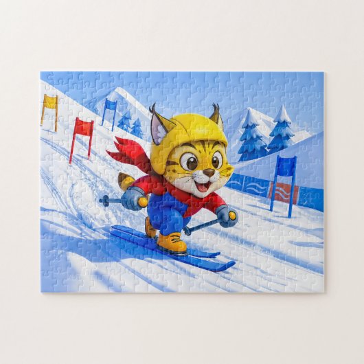 Lynx Skiing Giant Slalom in Winter Puzzle (Horizontal)