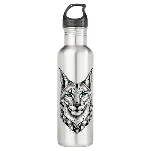 Lynx Wild Animal Nature Illustration Art Tattoo Edelstahlflasche (Vorderseite)