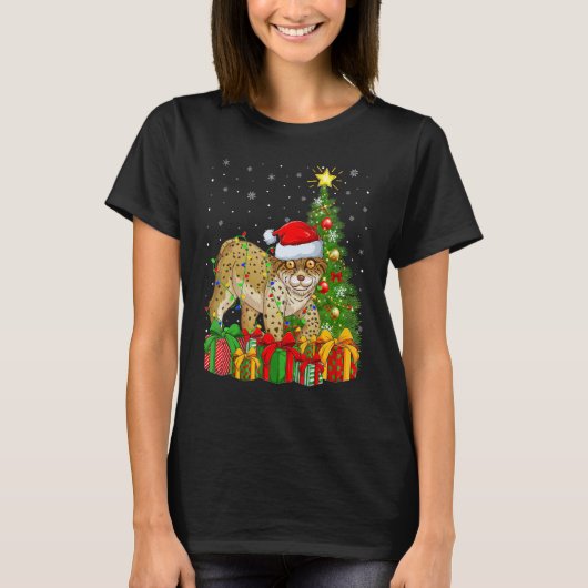 Lynx   Xmas Holiday Santa Lynx Christmas Tree T-Shirt (Vorderseite)