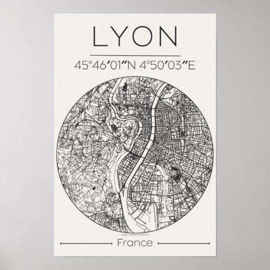 Lyon City Map Poster – Minimal Charcoal Wall Art (Vorne)