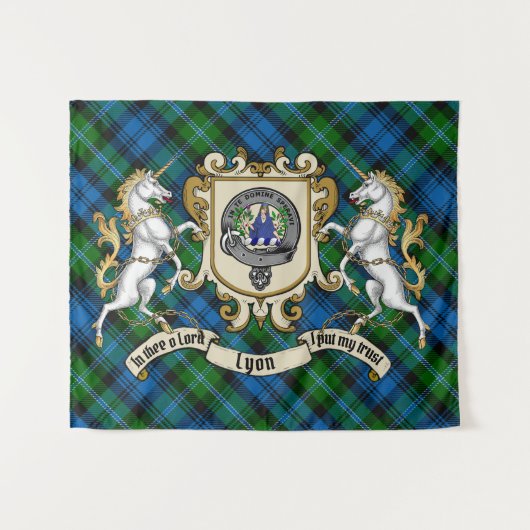 Lyon Clan Abzeichen & Unicorns w/Tartan Wandteppich (Vorderseite (Horizontal))