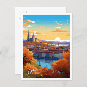 Lyon France Art Vintage Reise Illustration Postkarte