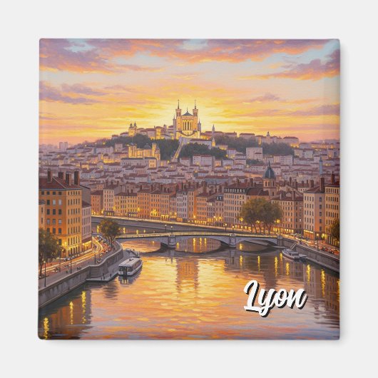 Lyon France Basilica Sunset Travel Magnet (Vorne)