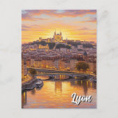 Lyon France Basilica Sunset Travel Postkarte (Vorderseite)