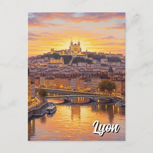 Lyon France Basilica Sunset Travel Postkarte (Vorderseite)
