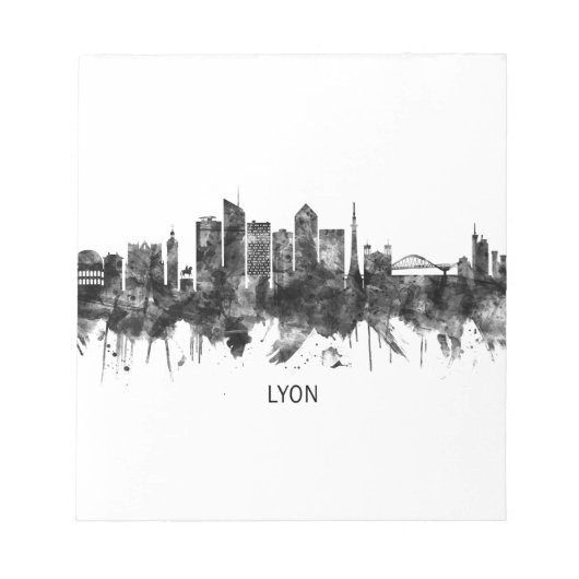 Lyon France Skyline BW Notizblock (Vorderseite)