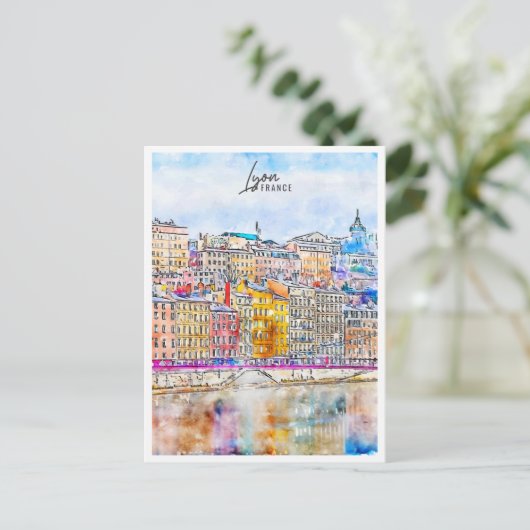Lyon France Travel Place Watercolor Postkarte (Stehend Vorderseite)