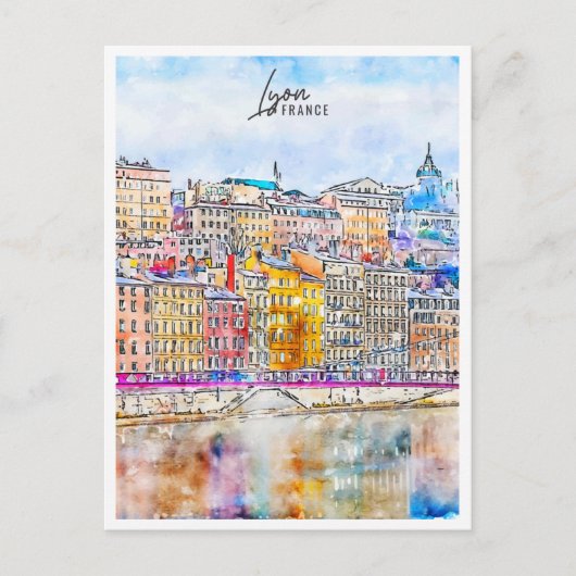 Lyon France Travel Place Watercolor Postkarte (Vorderseite)