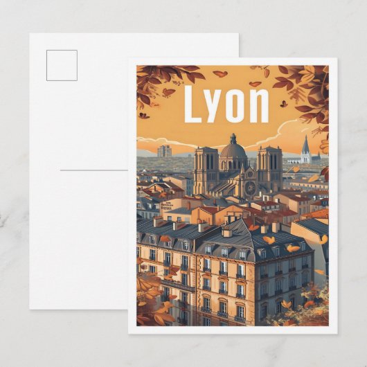 Lyon France Vintag Art Travel Illustration Postkarte (Vorne/Hinten)