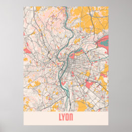 Lyon - Frankreich Chalk City Map Poster