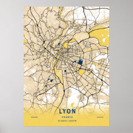 Lyon - Frankreich - Gelbe Stadtkarte Poster