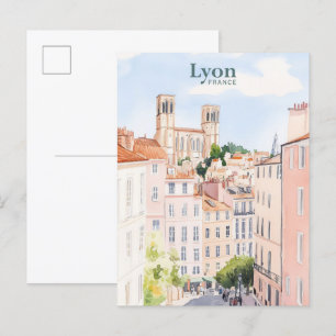 Lyon Frankreich Gouache-Malerei Illustration Reise Postkarte