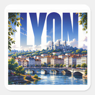 Lyon Frankreich Reise Flussufer Kulturerbe Flucht Quadratischer Aufkleber