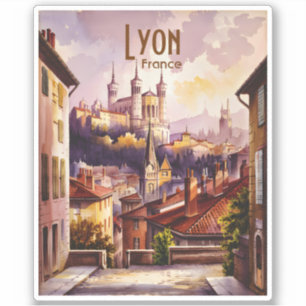 Lyon Frankreich Reise Vintage-Aquarell Stadtansich Aufkleber