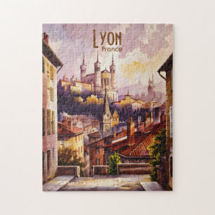 Lyon Frankreich Reise Vintage-Aquarell Stadtlandsc Puzzle