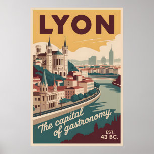 Lyon Frankreich Retro-Silhouette Stadtansicht Reis Poster
