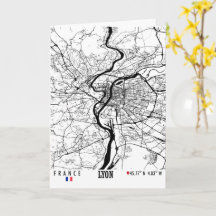 Lyon, Frankreich Road Map Art - Earth Tones