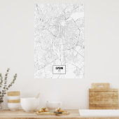Lyon, Frankreich (schwarz auf weiß) Poster (Küche)