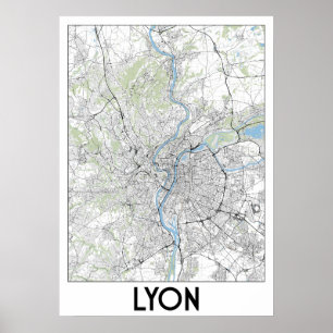Lyon, Karte Frankreich Poster