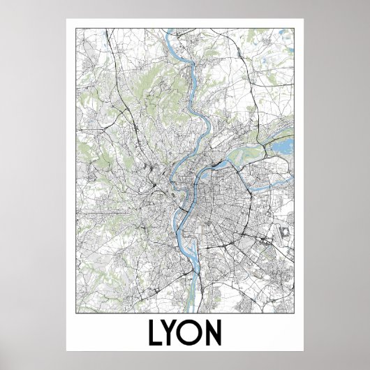 Lyon, Karte Frankreich Poster (Vorne)