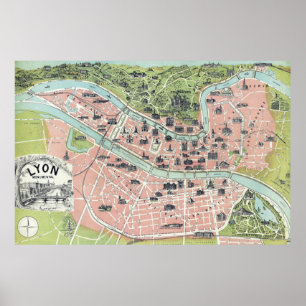 Lyon Monumental Map Garnier Freres Paris 1894 Poster