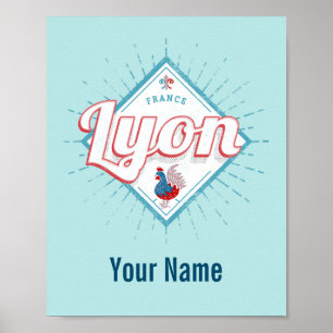 Lyon Stadt Frankreich Retro-Hahn Vintage-Souvenir Poster